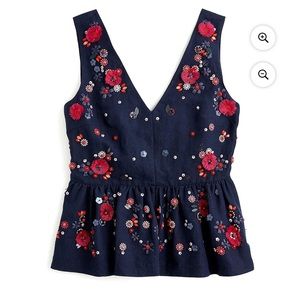 J.Crew  linen cotton v neck embellished peplum top navy. TALL 2